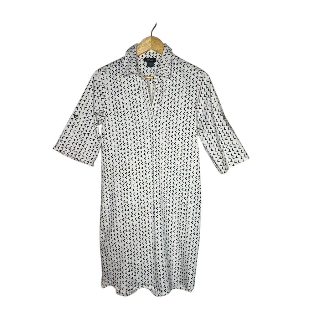 Pure Amici Black White Geometric Shirt Dress Button‎ Front XS